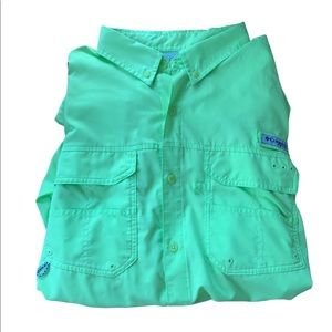 MENS COLUMBIA FISHING SHIRT LONG SLEEVE LIME GREEN